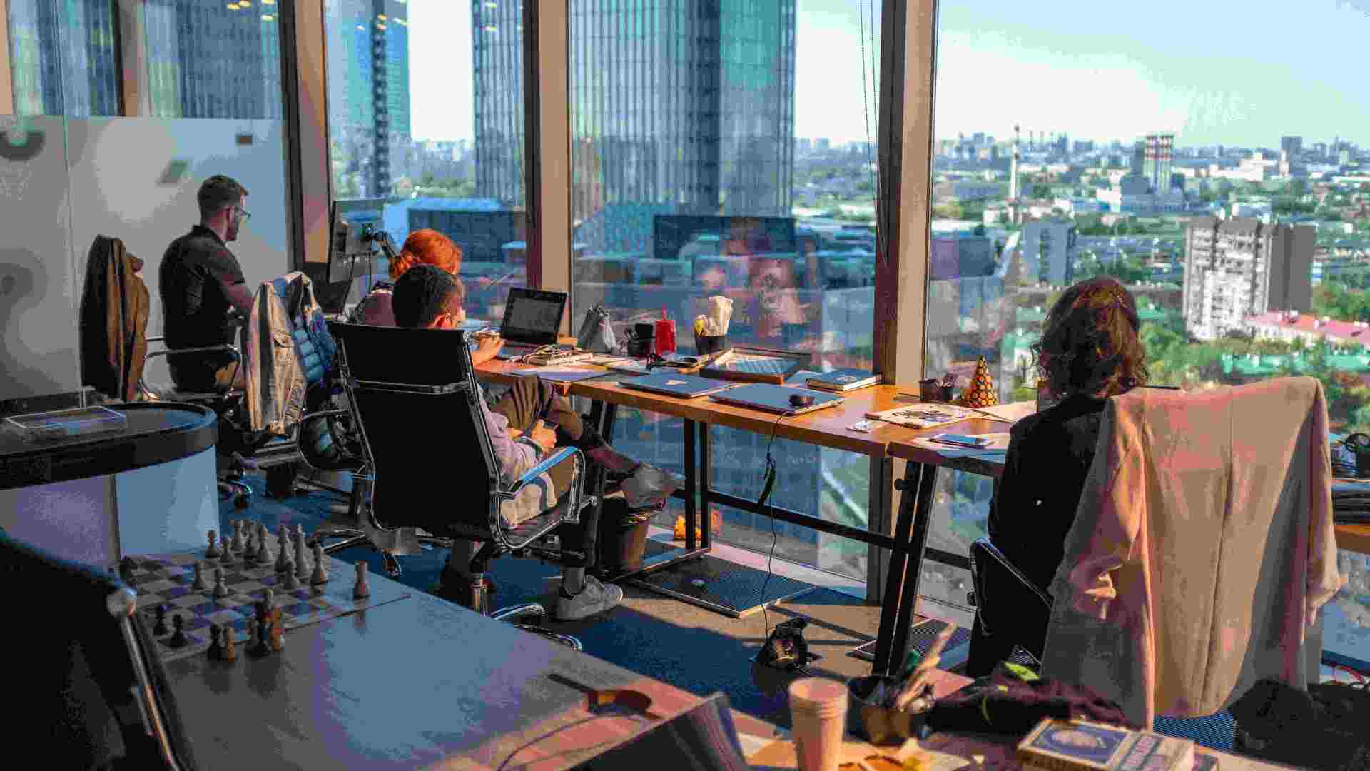 Modern office with panoramic city view