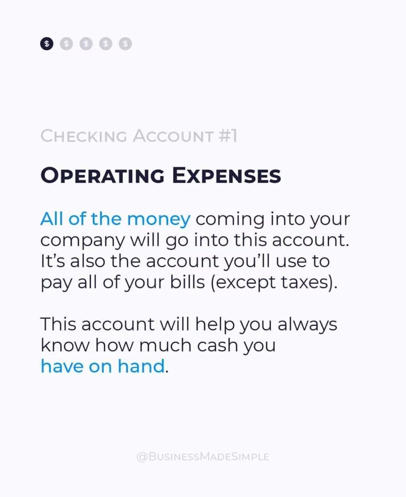 Informational graphic describing checking account number one for managing operating expenses.