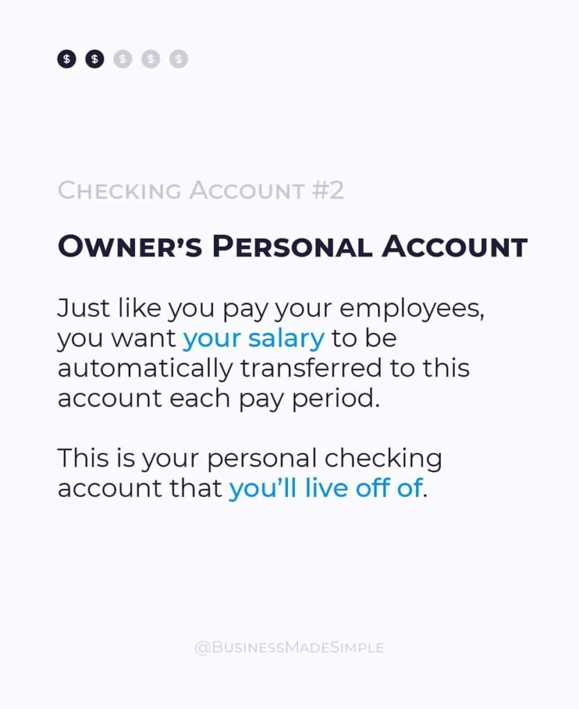 Informational graphic describing checking account number two for the owner’s personal salary.