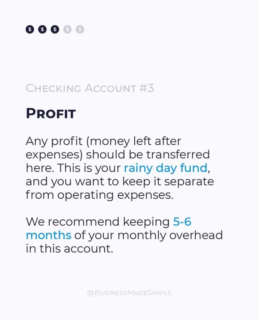 Informational graphic explaining checking account #3 for managing business profit and savings.