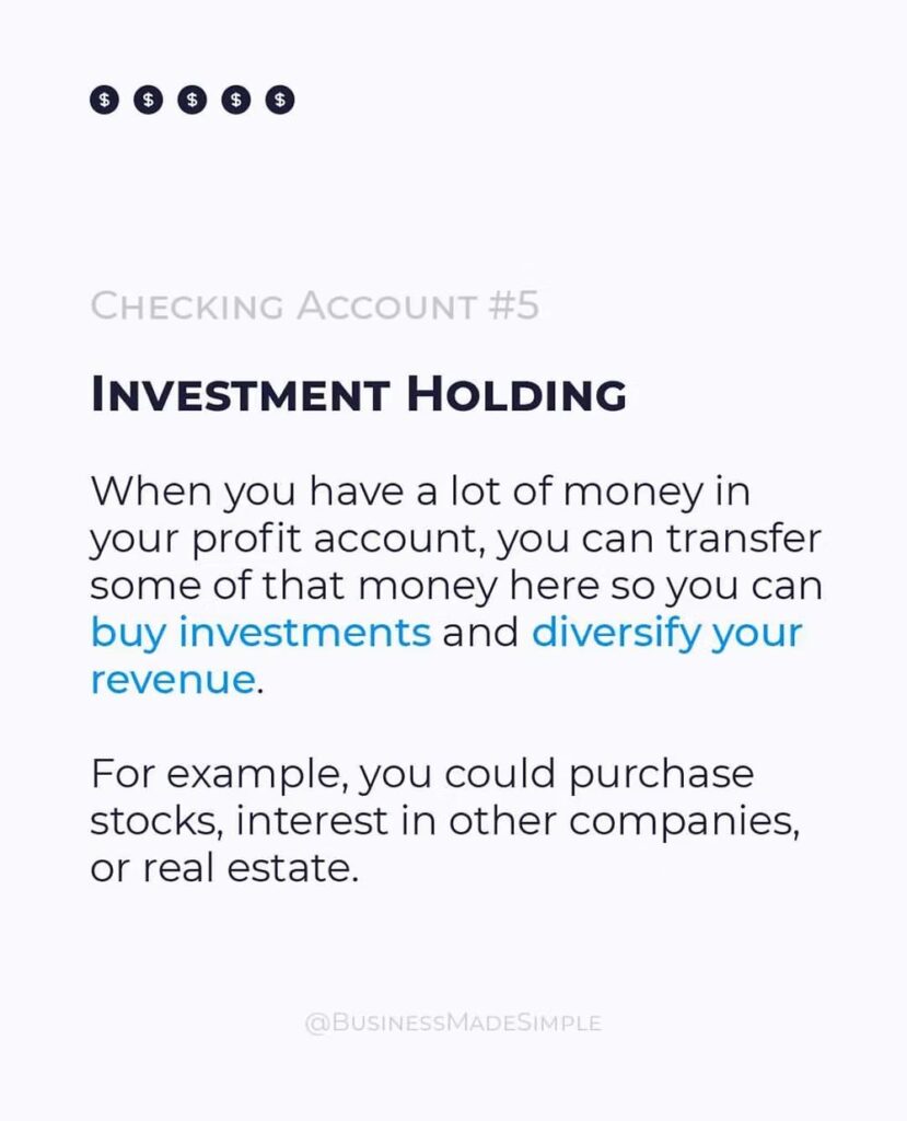 Informational graphic for checking account #5 describing investment holding and revenue diversification.