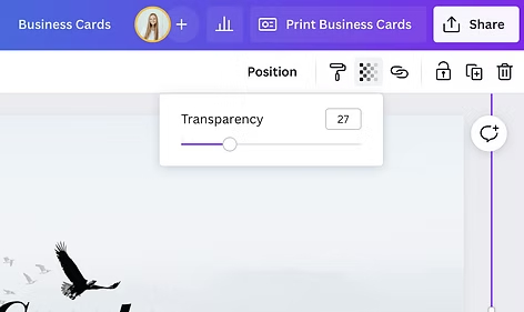 Canva uploads panel showing Create & Collab logo variations and background images used in the card design.
