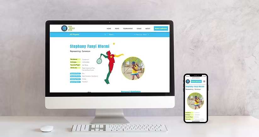 Desktop computer and smartphone displaying responsive tennis player profile webpage 